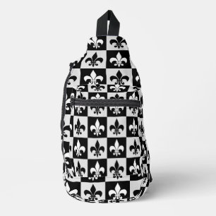 Sichtbares Schwarz-weißes Fleur-De-Lis-Muster Crossbody Bag