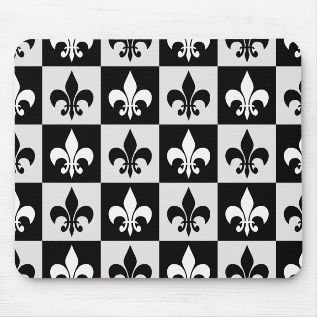 Sichtbares Schwarz-weißes Fleur-De-Lis-Muster Mousepad (Vorne)