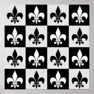 Sichtbares Schwarz-weißes Fleur-De-Lis-Muster Poster