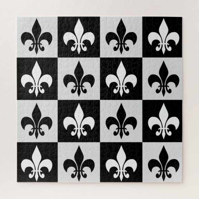 Sichtbares Schwarz-weißes Fleur-De-Lis-Muster Puzzle (Vertikal)