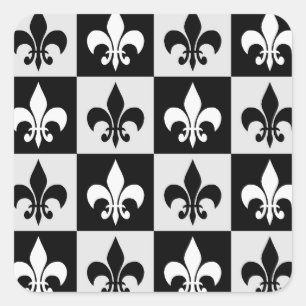 Sichtbares Schwarz-weißes Fleur-De-Lis-Muster Quadratischer Aufkleber