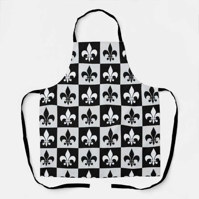 Sichtbares Schwarz-weißes Fleur-De-Lis-Muster Schürze (Vorderseite)