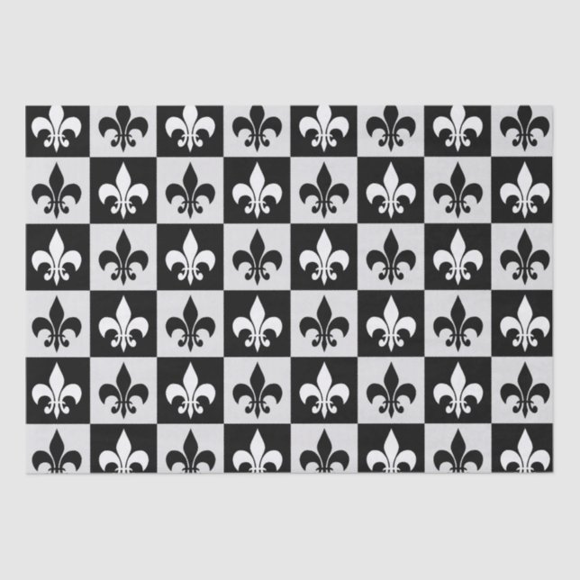 Sichtbares Schwarz-weißes Fleur-De-Lis-Muster Seidenpapier (Vorderseite)