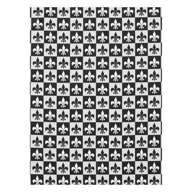 Sichtbares Schwarz-weißes Fleur-De-Lis-Muster Tischdecke (Vorderseite)