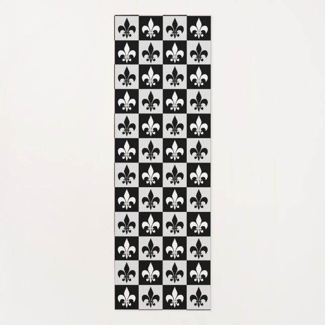 Sichtbares Schwarz-weißes Fleur-De-Lis-Muster Yogamatte (Vorderseite)
