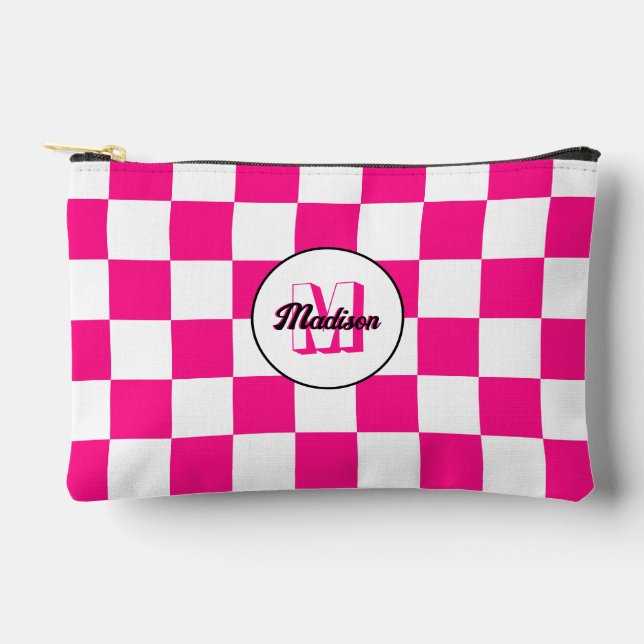 Sichtbares, weißes, rosa Retro-Monogramm Zubehörtasche (Vorderseite)