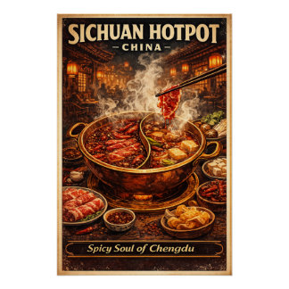 Sichuan Hotpot, China retro travel Poster