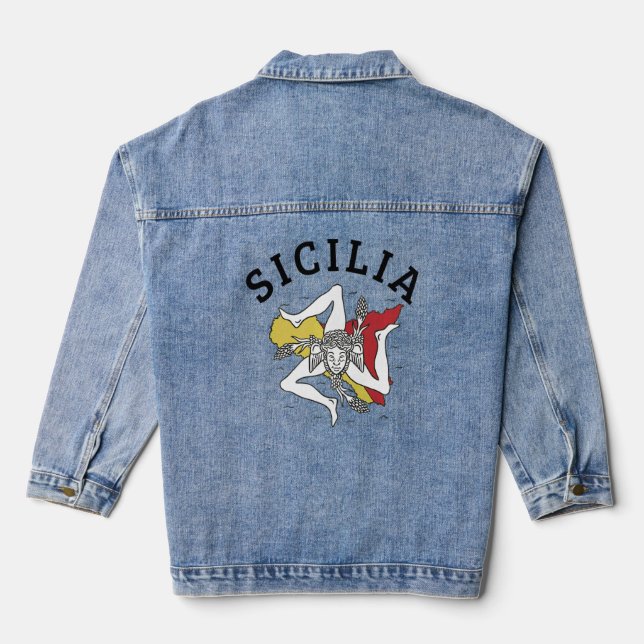 Sicilia Flag Sicily Palermo Italien 11 Jeansjacke (Rückseite)