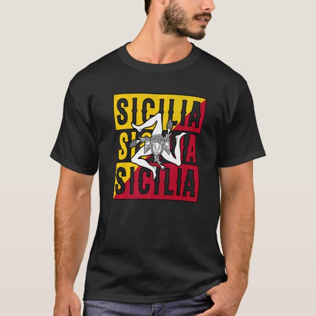 Sicilia Flag Sicily Palermo Italien T-Shirt (Vorderseite)