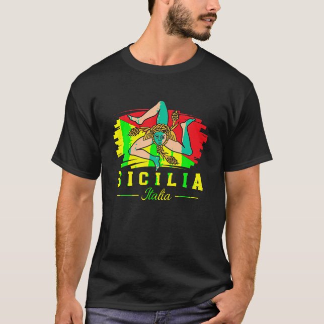 Sicilia Italia Flag Sizilien Proud Italienisch Sic T-Shirt (Vorderseite)