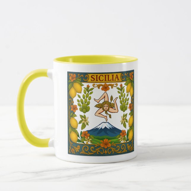 Sicilia Mt.Etna Trinacria Design Mug Tasse (Links)