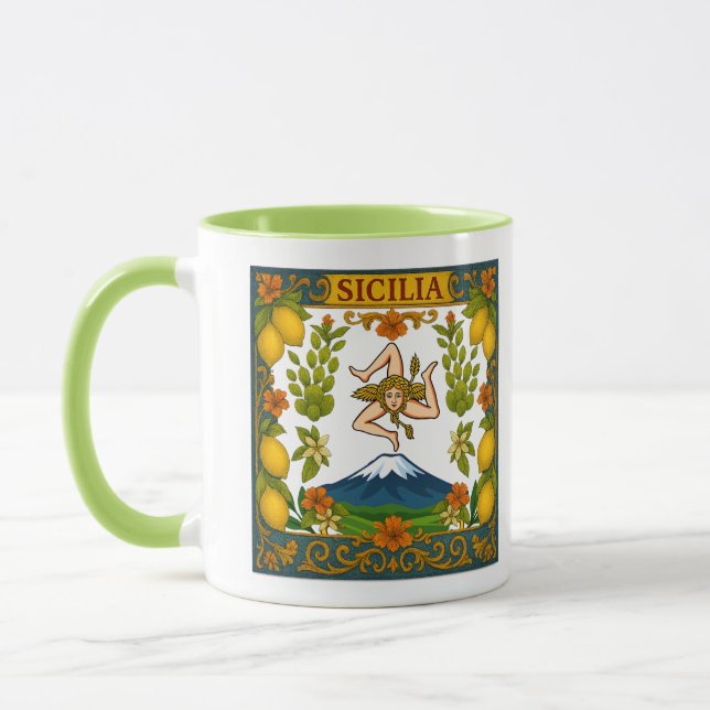 Sicilia Mt.Etna Trinacria Design Mug Tasse (Links)