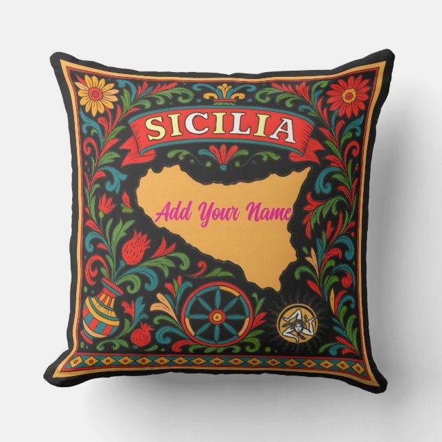 Sicilia Sicilian Design Tile (customize with name) Kissen (Vorderseite)