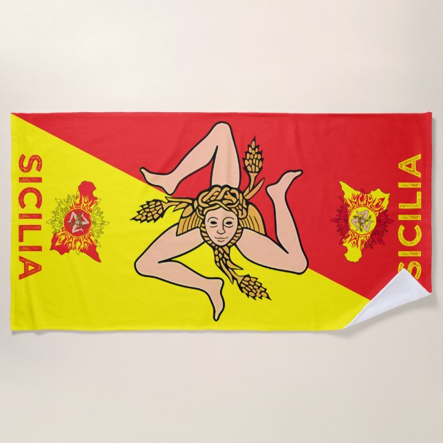 Sicilia Sicilian Flag Trinacria Strandtuch (Vorderseite)