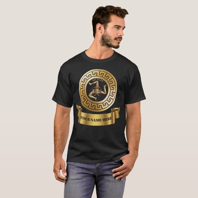 Sicilia Trinacria Personalisiert Golden T - Shirt (Vorne ganz)
