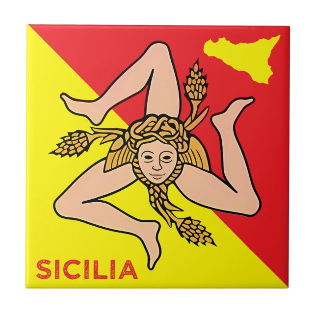 Sicilia Trinacria Sicilian Flag design  Fliese (Vorderseite)
