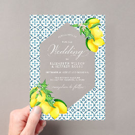 Sicilian Blue Tiles Summer Lemon Boho Wedding Acryleinladungen