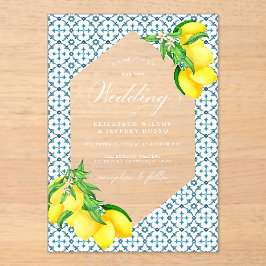 Sicilian Blue Tiles Summer Lemon Boho Wedding Acryleinladungen