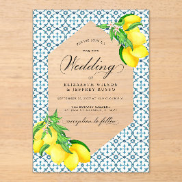 Sicilian Blue Tiles Summer Lemon Boho Wedding Acryleinladungen