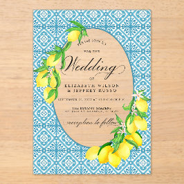 Sicilian Blue Tiles Summer Lemon Boho Wedding Acryleinladungen