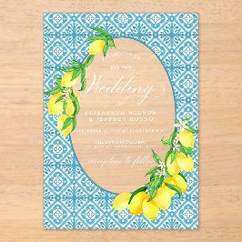 Sicilian Blue Tiles Summer Lemon Boho Wedding Acryleinladungen