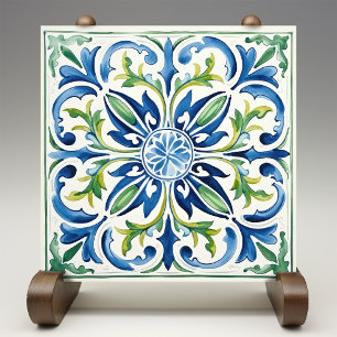 Sicilian Garden Watercolor Blue Green Fliese