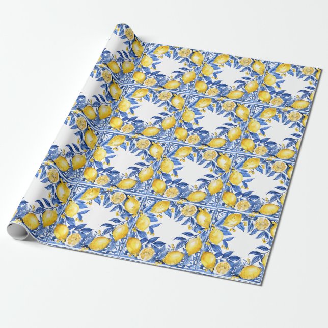 Sicilian Lemon Tiles Pattern Mediterranean Dolce  Geschenkpapier (Ungerollt)