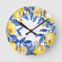 Sicilian Lemon Tiles Pattern Mediterranean Dolce  Runde Wanduhr