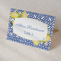 Sicilian Lemons Blue Tiles Wedding Platzkarte