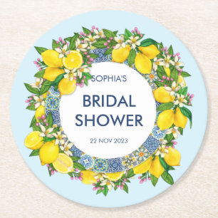 Sicilian Majolica Tiles Floral Leafy Lemon Garland Runder Pappuntersetzer