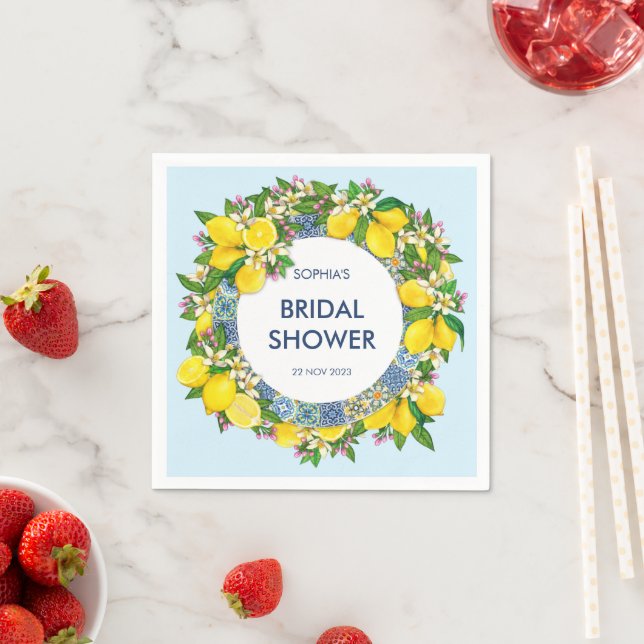 Sicilian Majolica Tiles Floral Leafy Lemon Garland Serviette (Beispiel)