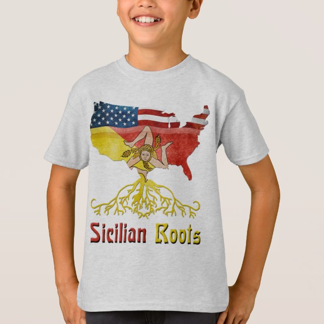 Sicilian Roots USA Flaggenerbe T-Shirt (Vorderseite)