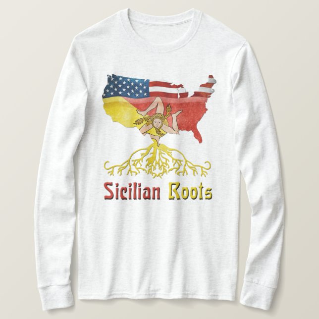 Sicilian Roots USA Flaggenerbe T-Shirt (Design vorne)
