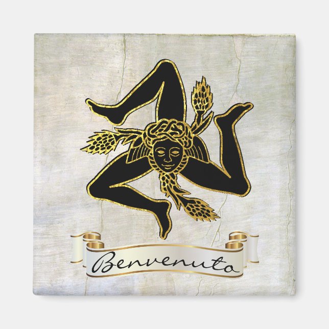 Sicilian Trinacria Benvenuto Magnet (Vorne)