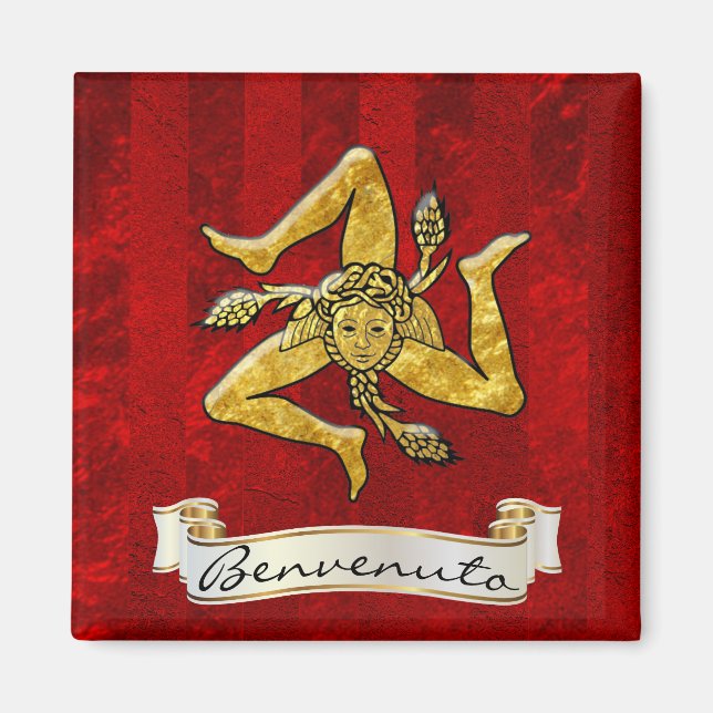 Sicilian Trinacria Benvenuto Magnet (Vorne)