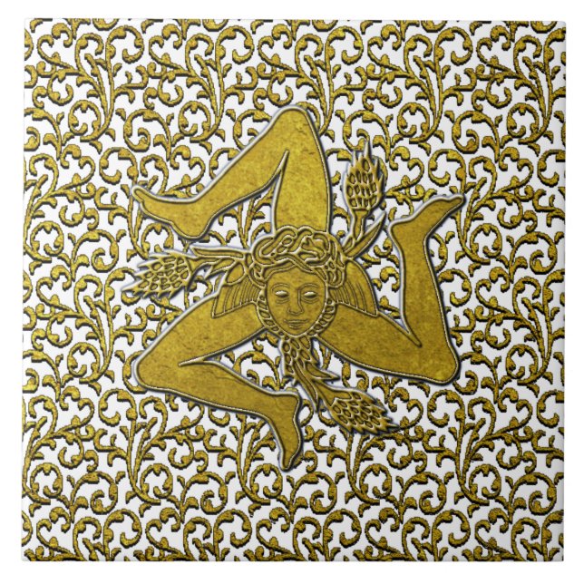 Sicilian Trinacria Gold Personalize Fliese (Vorderseite)