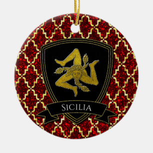 Sicilian Trinacria Gold Red Keramik Ornament