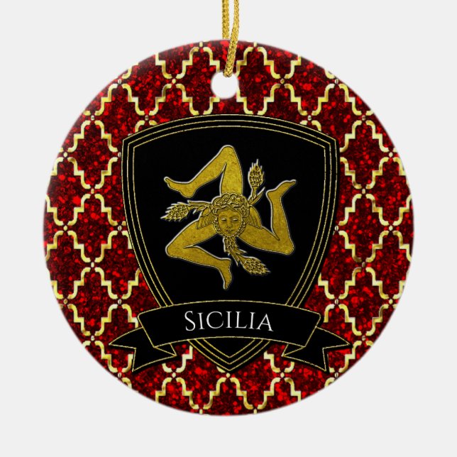 Sicilian Trinacria Gold Red Keramik Ornament (Vorne)