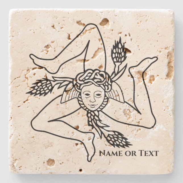 Sicilian Trinacria Ihr Name oder Text Steinuntersetzer (Vorderseite)