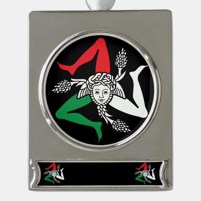 Sicilian Trinacria Medusa Emblem Italian Theme Banner-Ornament Silber (Vorderseite)