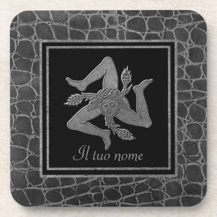 Sicilian Trinacria Pewter nach Ihrem Namen Untersetzer
