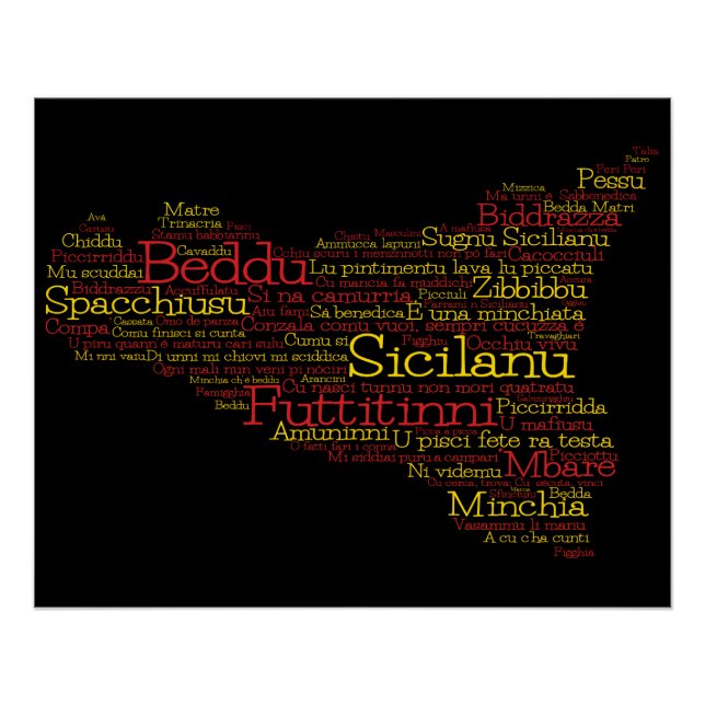 Sicilian Word Art Map Poster (Vorderseite)
