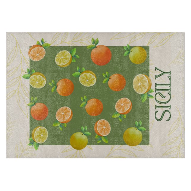 Sicily Citrus Wall Art | Italienisch Orange & Lemo Schneidebrett (Vorderseite)