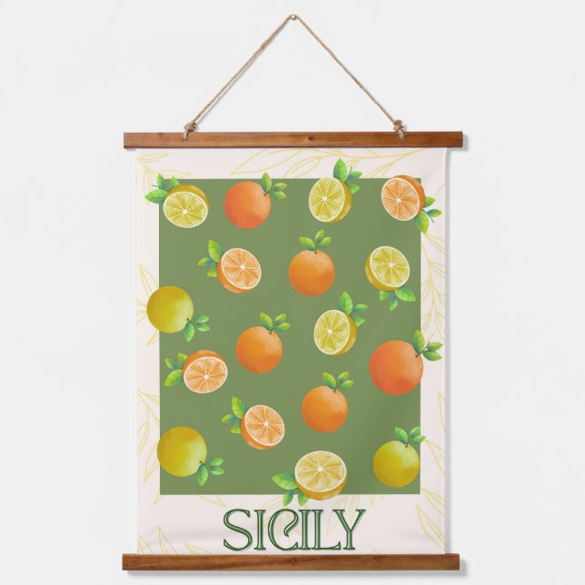 Sicily Citrus Wall Art | Italienisch Orange & Lemo Wandteppich Mit Holzrahmen (Vorderseite)