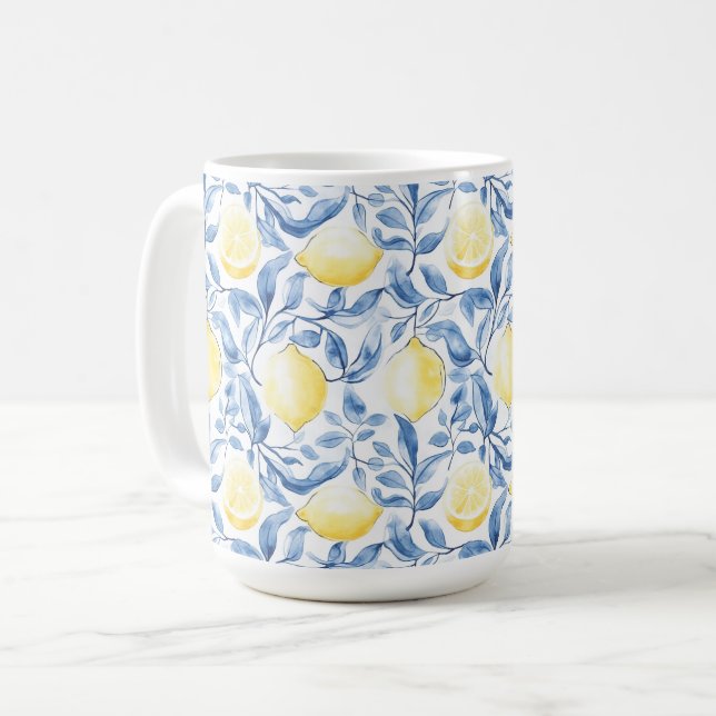 Sicily Italian Rustic Blue Leaves Lemons  Kaffeetasse (Vorderseite Links)