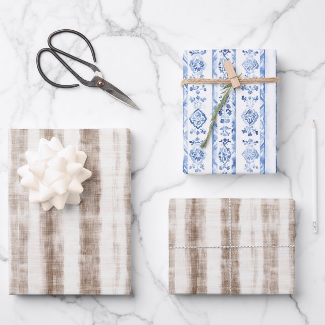 Sicily Rustic Brown Stripes Bridal Shower Geschenkpapier Set (Vorderseite)