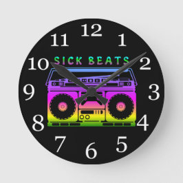 Sick Beats 80er Stereo Runde Wanduhr