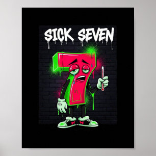 Sick Seven 67 Meme Halloween Kostüm Spaß Retro Hum Poster