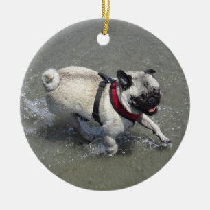 Sid the Mops Beach Foto - Sid the Puggy Rocket Keramik Ornament