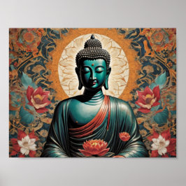 Siddarta Gautama Buddha in Meditation mit Blume Poster